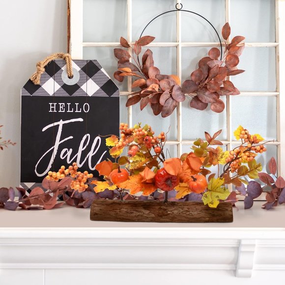 Artificial Floral Arrangement Table Decor with Autumn Faux Pumpkin Maple Leaves - Picture 4 of 6